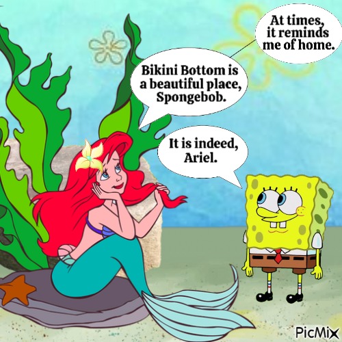 Spongebob and Ariel talking about Bikini Bottom - Free PNG