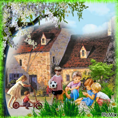 Children outside the house - kostenlos png