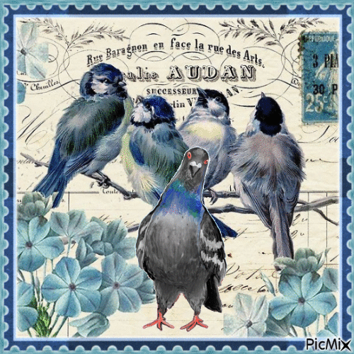 Blaue Postkarte - Weinlese - 無料のアニメーション GIF