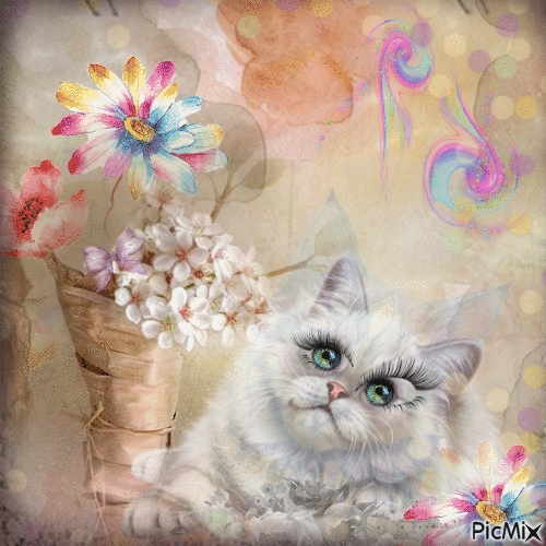 Chat glamour en dessin aquarelle" - Free animated GIF
