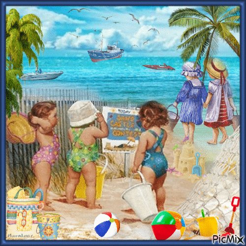 Enfants à la plage. - GIF animasi gratis