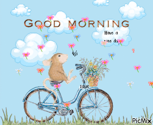 Good Morning. mouse, bicycle - Безплатен анимиран GIF