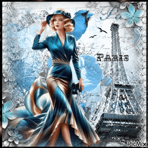 Paris vintage en bleu, noir et blanc - Besplatni animirani GIF