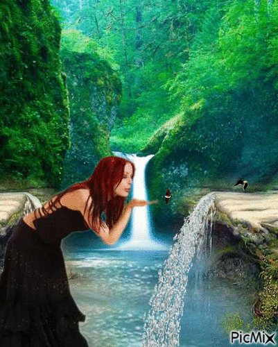 femme à la rivière - Besplatni animirani GIF