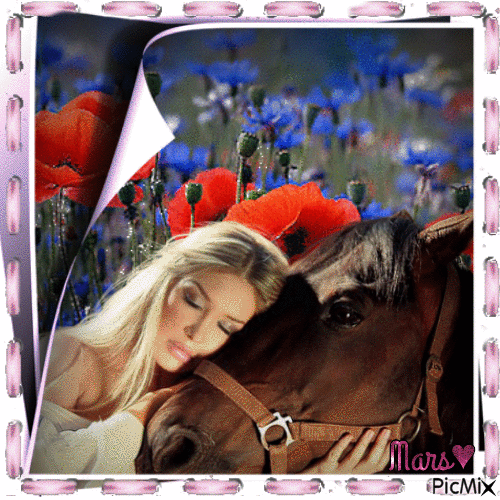dormida entre las flores con mi caballo - Gratis animeret GIF