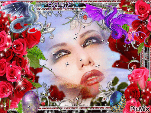 Woman With Roses ma création a partager sylvie - Безплатен анимиран GIF