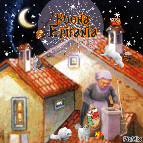 Buona Epifania - La befana sul tetto - 無料のアニメーション GIF