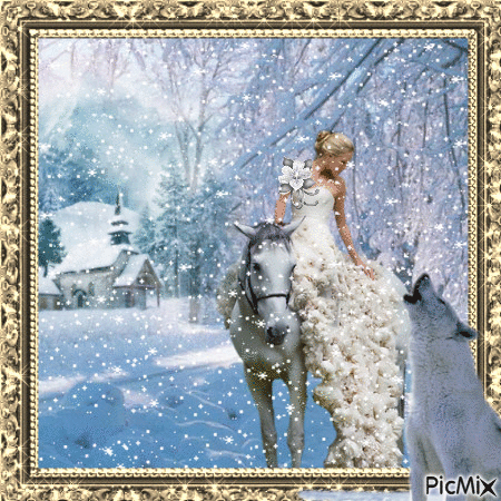 Woman wearing white in the snow - Nemokamas animacinis gif