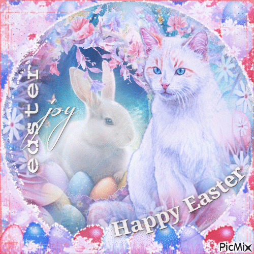 Happy Easter cat bunny pastel - Ücretsiz animasyonlu GIF