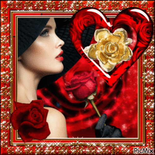 Woman with Red Rose - Free animated GIF