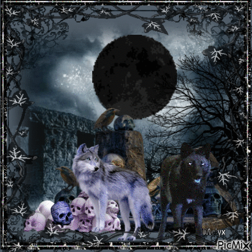 les loups et la lune - Безплатен анимиран GIF