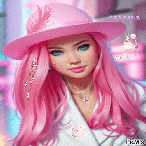 CUTE GIRL WITH THE PINK HAT - GIF animado grátis