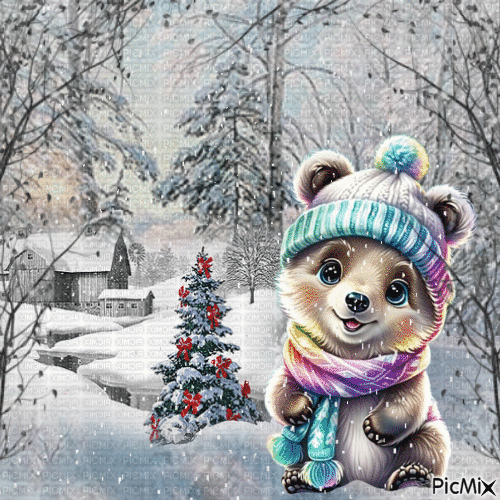 Animal mignon en hiver, avec de la neige. - Безплатен анимиран GIF