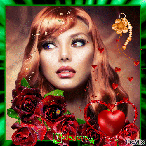 Portrait d'une femme aux cheveux rouges - Gratis animerad GIF