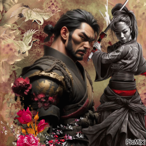 Samurai couple - GIF animé gratuit