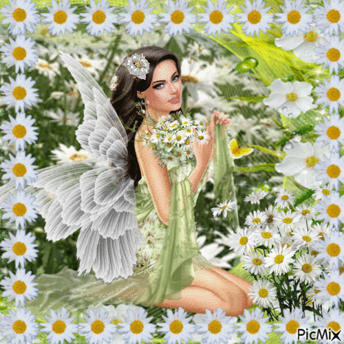 Angel with Daisies - Free animated GIF