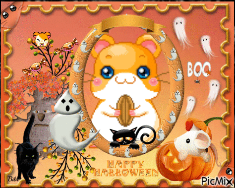 Joyeux Halloween les hamsters-carte - Безплатен анимиран GIF