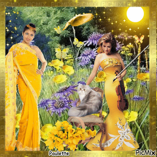 dame en jaune au clair de lune - Darmowy animowany GIF