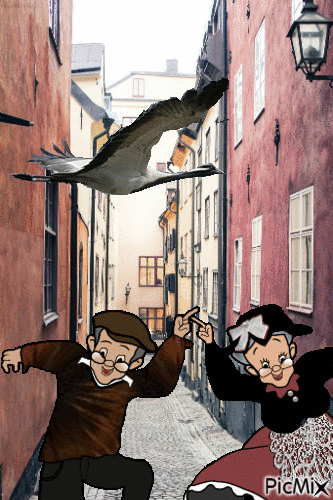 Una cigüeña en el barrio - Animovaný GIF zadarmo