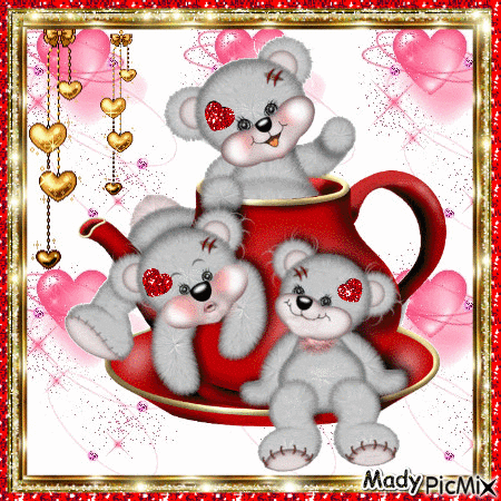 Hearts and teddy bears - Ingyenes animált GIF