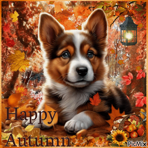 Sweet dog in autumn - Бесплатный анимированный гифка