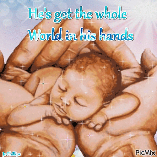 he's got the whole world in his hands - GIF animate gratis