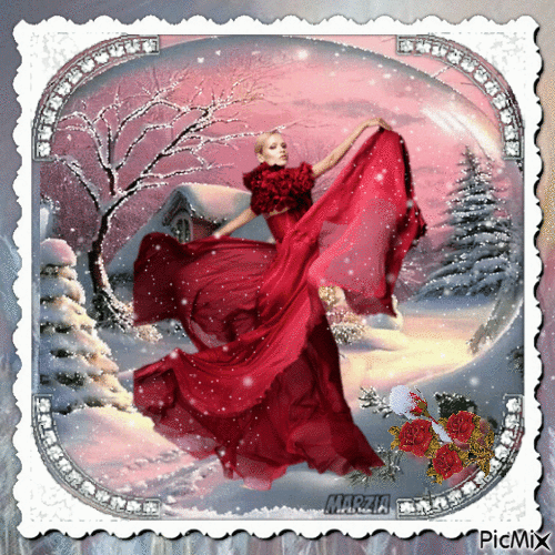 Donna in abito lungo nella neve - Besplatni animirani GIF