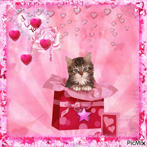I L-O-V-E YOU Pink kitty - GIF animé gratuit