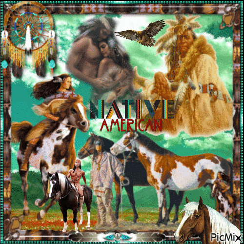 Scene with native Americans and horses - Gratis geanimeerde GIF