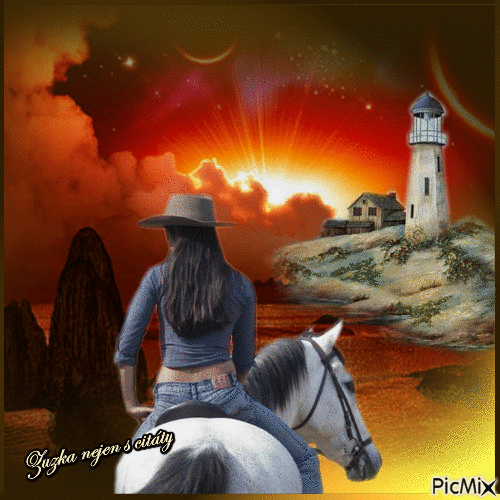 žena a kůň - Besplatni animirani GIF