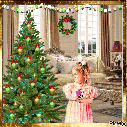 Albero di Natale con Bambina - Animovaný GIF zadarmo
