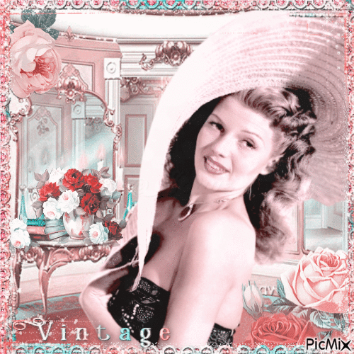Vintage woman with a white hat - Бесплатный анимированный гифка