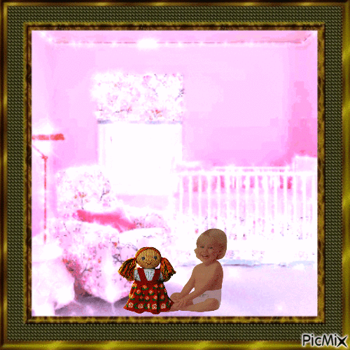 Baby and doll in frame - Gratis animerad GIF