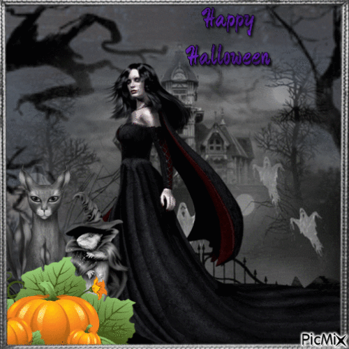 Halloween avec une femme gothique. - Zdarma animovaný GIF
