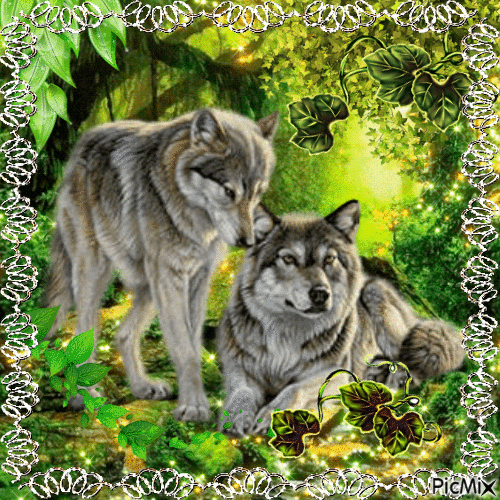 Concours...deux loups en forêt - GIF animado grátis