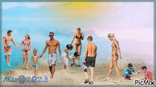 folk på stranden - Besplatni animirani GIF