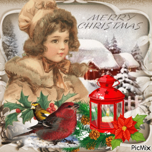 Vintage Card - Merry Christmas - Бесплатный анимированный гифка