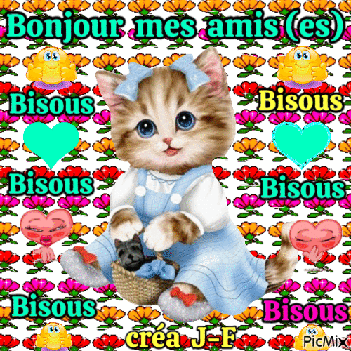 bonjour mes amis (es) - Бесплатный анимированный гифка