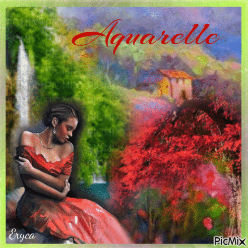 Aquarelle , femme en rouge - Бесплатни анимирани ГИФ