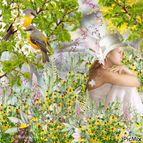 woman in flowers - Free animated GIF