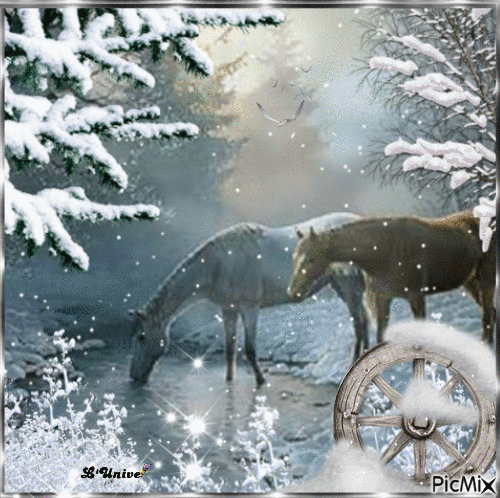 chevaux hiver - Бесплатный анимированный гифка