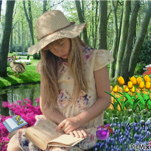 olvasás a kertben - Gratis animerad GIF