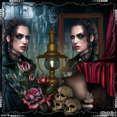 Femme gothique dans le miroir - Безплатен анимиран GIF