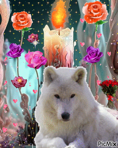 Belle fin de soirée loup blanc assis - GIF animado grátis