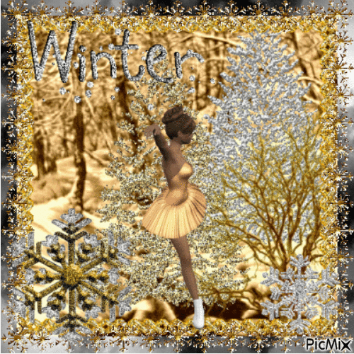 Gold and Silver Ice Skater Girl - Free animated GIF