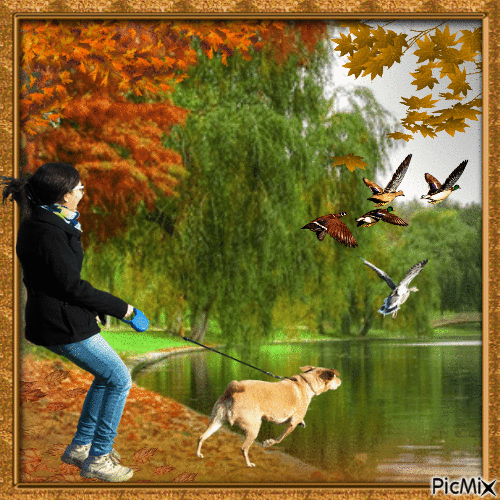 Осенняя прогулка - Безплатен анимиран GIF