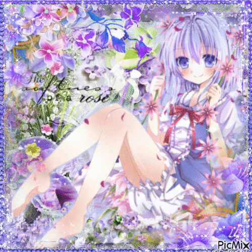 Anime with Flowers - Free animated GIF