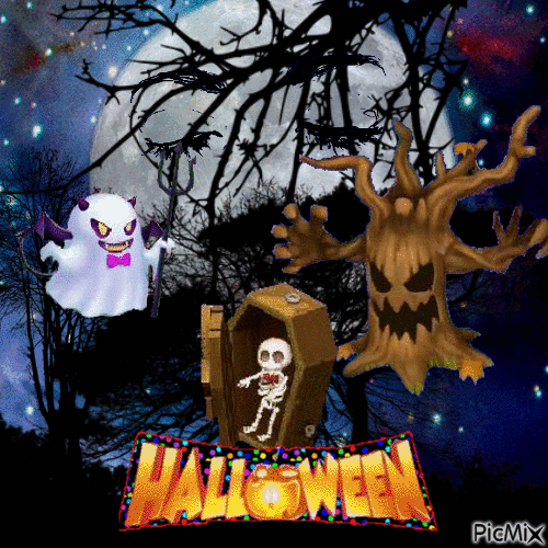 Tree, Halloween, Ghost, Coffin - Gratis geanimeerde GIF
