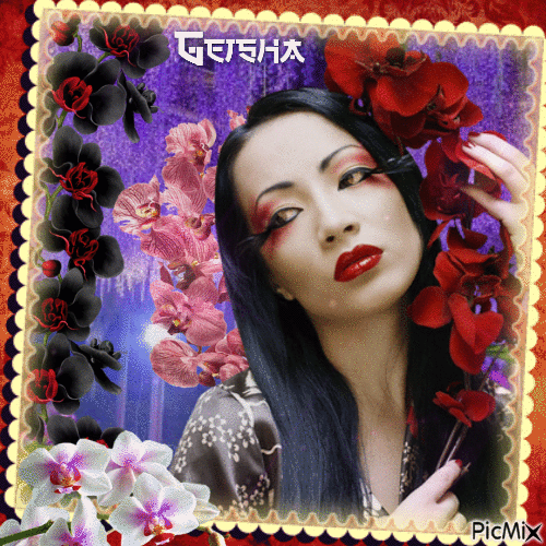 Geisha y orquídeas - Безплатен анимиран GIF