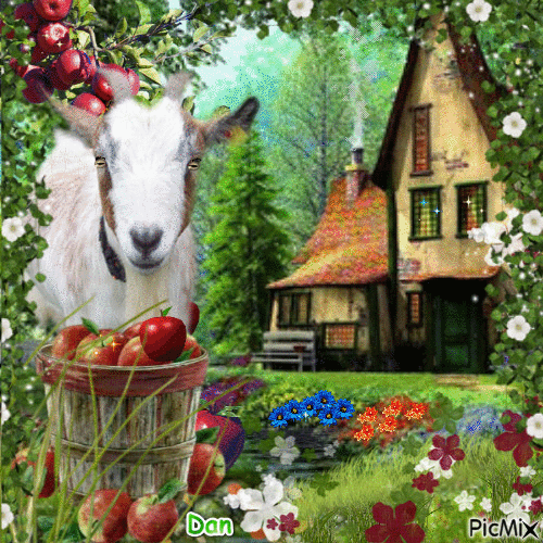 la chèvre et les pommes  😊 - 免费动画 GIF